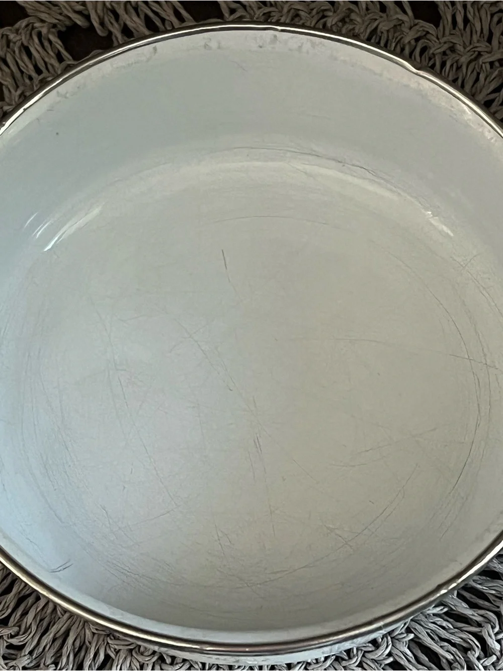 Vintage White Enamel Fruit-Print Bowl apples cottage core granny decor